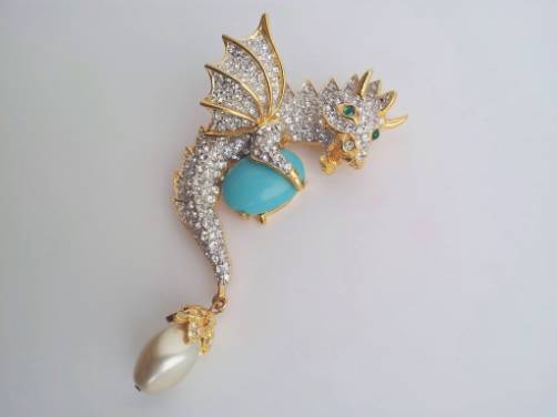 KJL Kenneth Jay Lane vintage Dragon pin, 1960`s ca, American